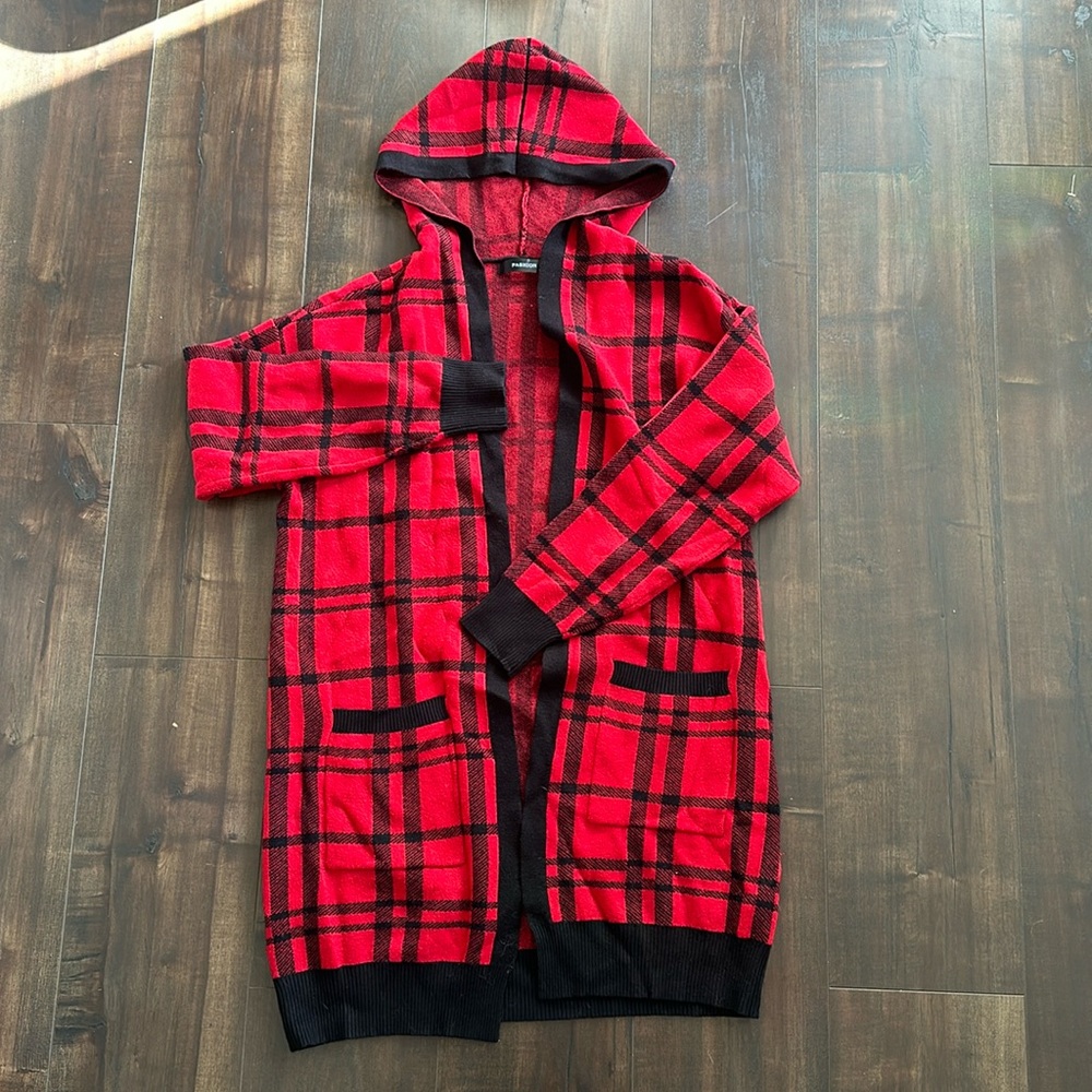 Plaid Hooded Cardigan